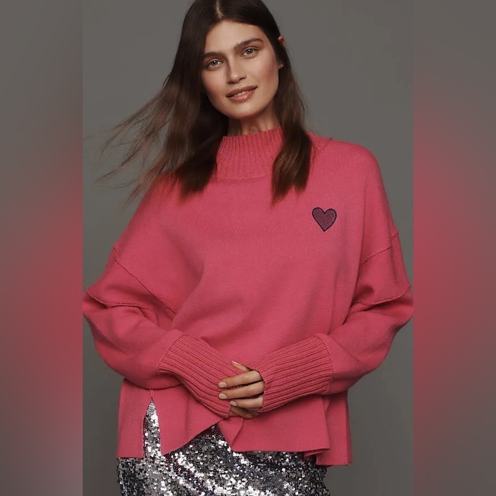 NWT! Anthropologie by Maeve The Logan Turtleneck Pink Sweater  🍟 💚